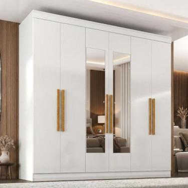 Imagem de Guarda-Roupa Casal com Espelho 6 Portas 2 Gavetas Paris Branco - Maxel