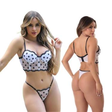Imagem de Conjunto Lingerie Romance Cropped Bordado E Calcinha Sexy Coração - Is