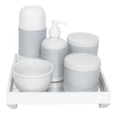 Imagem de Kit Higiene Espelho Completo Porcelanas, Garrafa Pequena E Capa Prata