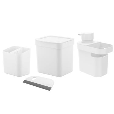 Imagem de Kit Cozinha Dispenser Detergente Porta Esponja Rodinho Lixeira 2,5L Pia Escorredor Talheres - Ou