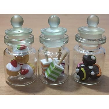 Imagem de 3pc Miniature Food Cookie Cake Chocolate Candy Dollhouse Donut in Clear Glass Mini Bottle fruit Food #MF043