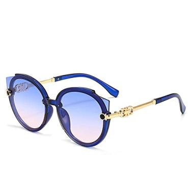Imagem de Óculos de sol redondos de moda feminino designer de luxo olho de gato óculos de sol masculinos vintage grandes óculos chá azul vermelho uv400, azul, tamanho único
