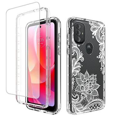 Imagem de Yodueiv Capa protetora para celular Moto G Power 2022 XT2165DL com protetor de tela de vidro temperado, à prova de choque de corpo inteiro bonito padrão de mandala transparente capa de telefone para Motorola Moto G Power 2022 (Mandala)