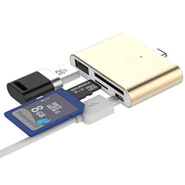 Imagem de PinPle Leitor de cartão USB 3.1 tipo C, adaptador OTG HUB com porta de carregamento micro USB para cartão de memória SD/TF, suporte a MacBook e dispositivos tipo C (dourado)