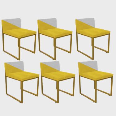 Imagem de Kit 06 Cadeira Office Lee Duo Sala de Jantar Industrial Ferro Dourado Sintético Amarelo e Branco - Ahazzo Móveis