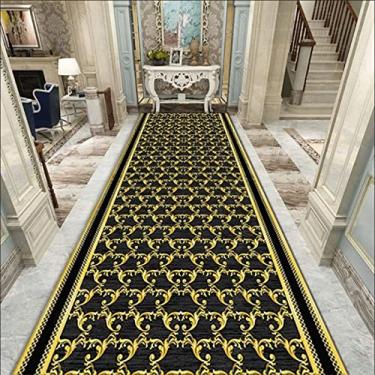 Imagem de Tapete de corredor interno, lindo tapete/tapete de área 2 tapetes antiderrapantes de 3 4 pés de largura com padrão de ouro preto, retângulo de capacho de borracha (tamanho: 2,6 x 5 pés/80 x 150 cm)