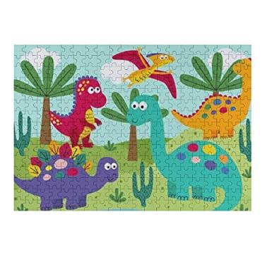 Imagem de Dream Bay Quebra-cabeça de 500 peças para crianças e adultos, lindos dinossauros com paisagem