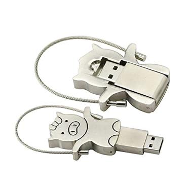 Imagem de Pen Drive USB 2.0 em forma de porco de metal de 32 GB Pen Drive Pen Drive USB Stick USB Drive Flash Disk Pen Drive USB Stick U Disk PenDrive (Prata)