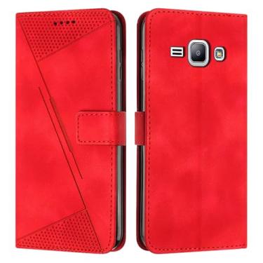 Imagem de Capa para celular, compatível com Samsung Galaxy J1 carteira flip capa de telefone porta-cartão capa flip capa de telefone alça de pulso capa de telefone compatível com Samsung Galaxy J1 (cor: vermelho)