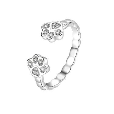 Imagem de OIDIMS Lindos anéis abertos de pata de gato para meninas amantes de animais de estimação impressão de pata prata ajustável garra de cachorro cristal adorável design animal anel empilhável anel de dedo