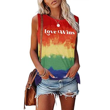 Imagem de Camiseta regata feminina Love Wins Orgulho Gay sem mangas LGBT Rainbow Tops de verão, Arco-íris 2, P
