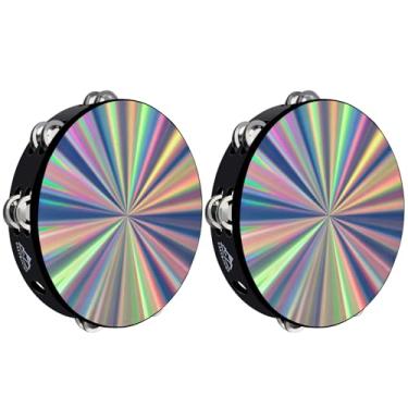 Imagem de EASTROCK Tambor de mão Radiant Pandeiro de 25,4 cm, fileira dupla, instrumento musical reflexivo pandeiro para adultos, igreja, festa KTV (2 pacotes)