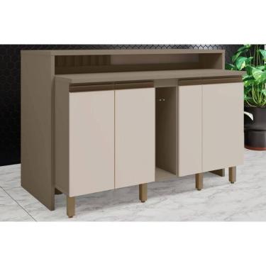 Imagem de Bancada Ilha Cozinha Balcão Gourmet Connect c/ 3 Portas 145cm - Henn Duna/Cristal - Henn