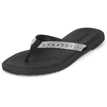 Imagem de EZSURF Chinelo feminino de couro macio para ioga com suporte de arco e sola de borracha antiderrapante, Rs-preto, 36