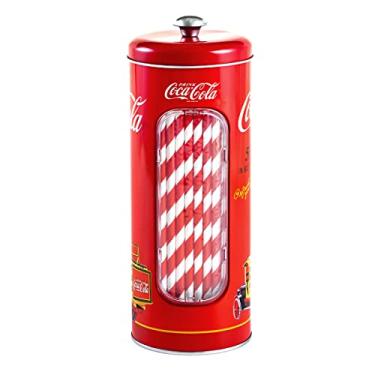 Imagem de The Tin Box Company Coca-Cola Porta-Canudos de Lata com 20 Canudos de Papel Dentro, 9,5 cm x 20,5 cm A, Vermelho e Branco (771517-12)