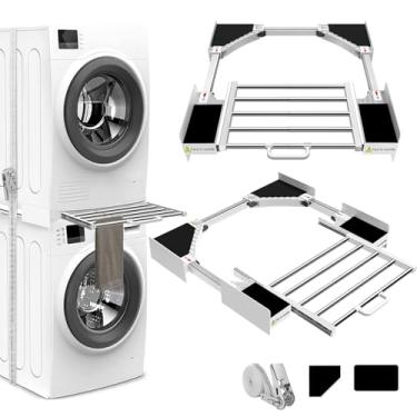 Imagem de HHXRISE Kit de empilhamento de lavadora e secadora, kit de empilhamento universal para lavadora e secadora com prateleira deslizante, kit empilhável ajustável para lavanderia de carga frontal de 53 a