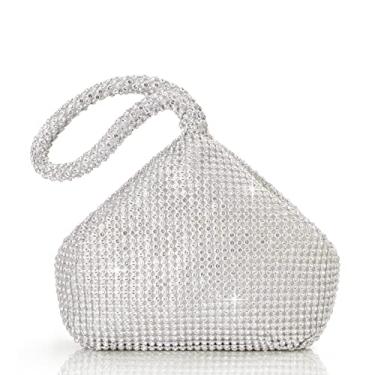 Imagem de BABEYOND Bolsa feminina clutch com strass brilhante triangular para festa de formatura e casamento dos anos 1920, Prata, Small