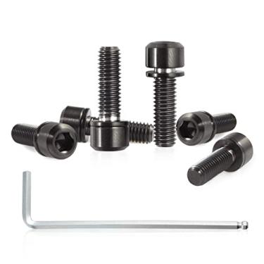 Imagem de SPEEDWOX Conjunto de 6 parafusos de haste de bicicleta com arruelas, liga de titânio, parafusos cônicos hexagonais Allen para peças de haste de bicicleta de estrada, M5 x 16 mm, preto