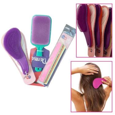 Imagem de Kit Escova Cabelo Raquete+escova Mágica Desembaraça+ 6 Lixas - Darma