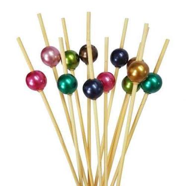 Imagem de Palito em Bambu p/ petiscos com Bolinhas coloridas - 20 un  - Silver F