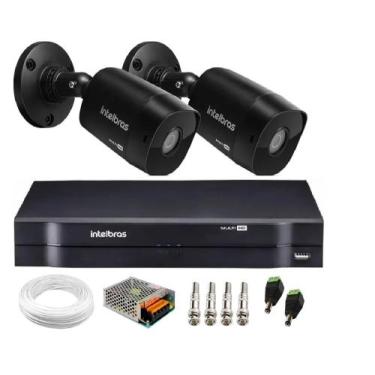 Imagem de Kit 2 Câmeras Black Bullet Intelbras vhd 1220 Full HD 1080p + dvr mhdx