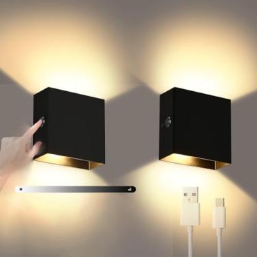 Imagem de Luminária de parede LED alimentada por bateria, arandela recarregável por USB, luzes de parede sem fio reguláveis por toque, magnéticas, modernas para ambientes internos, para sala de estar,