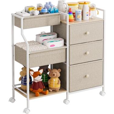 Imagem de Modanais Organizador e armazenamento para bebês – Carrinho de rodinhas de 3 níveis com...