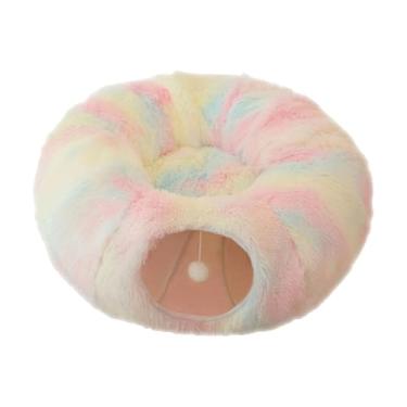 Imagem de Dualoai Gato túnel gato playground brinquedo macio pelúcia multifuncional caverna com 1 1 pendurado bola hideplace dobrável para furão filhote de cachorro, Colorida
