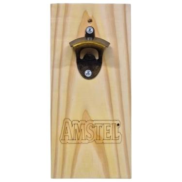 Imagem de Abridor de Garrafa de Parede Rústico Decorativo em Madeira (Amstel)