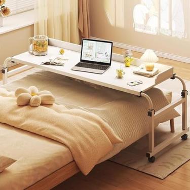 Imagem de Mesa de cama com rodas, mesa móvel com altura ajustável, bandeja de alimentos, mesa com rodinhas para computador médico com rodas, mesa móvel multifuncional