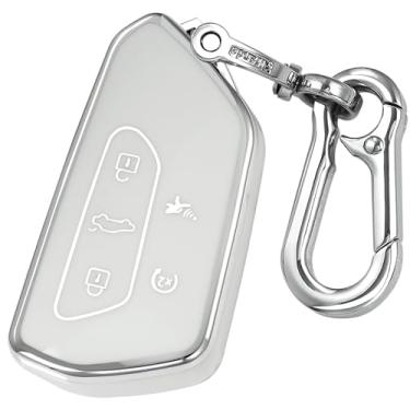 Imagem de Kirsnda Chaveiro com capa de chaveiro compatível com Volkswagen Golf Seat Leon MK4 Tarraco Ateca Octavia Enyaq ect Smart Remote Key, capa para chave de proteção TPU 5 botões branco