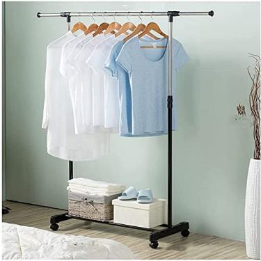 Imagem de LIFOND Barra para roupa cabide para roupa cabide com rodas, barra para roupa com sapateiro, aplica-se ao quarto, sala de estar, barra de roupa fácil de montar para decoração de quarto, preto