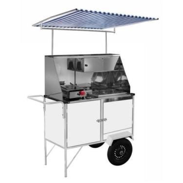 Imagem de Carrinho de Cachorro Quente e Lanche com Toldo Rodas Pneumáticas Cefaz