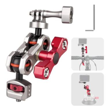 Imagem de Braço mágico para câmera de ação Came-TV com cabeças esféricas duplas de 360° e pinos antiderrapantes, braço articulado flexível de alumínio compatível com GoPr0, suporte de câmera para