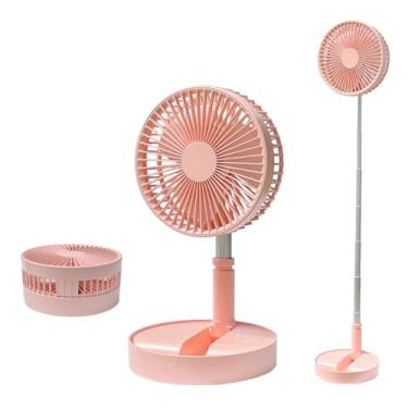 Imagem de RealinKus Ventilador de pedestal Ventilador de mesa dobrável, altura ajustável, recarregável de 7200 mAh, portátil, silencioso, dobrável (rosa)
