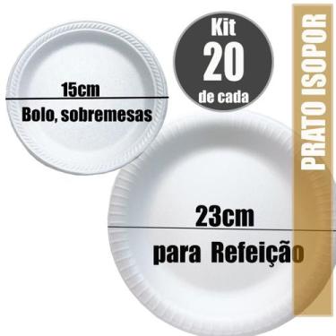 Imagem de PRATOS REFEIÇÃO kit com 20, 23CM E 20 SOBREMESA 15CM TERMICO, ISOPOR R