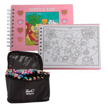 Imagem de Kit Livro Para Colorir Capa Dura Com Canetinhas 120 Cores - Toys 2u, R