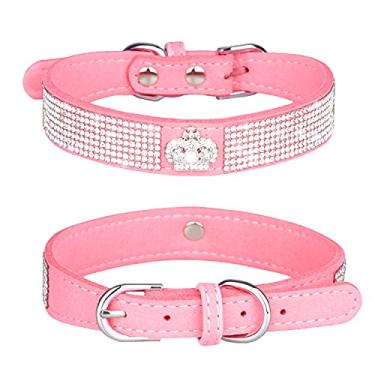 Imagem de haoyueer Coleira de cachorro com strass, linda deslumbrante e cintilante couro de camurça macia para cães e gatos coleira de strass diamante de cristal para cães de estimação (XS, Rosa-4)