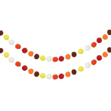 Imagem de PATIKIL 2 peças de guirlanda de pompom, faixa decorativa de 2,5 m com 30 bolas de feltro para decoração de quarto de festa de aniversário, Dia das Bruxas, Ação de Graças, Natal, aniversário, festas