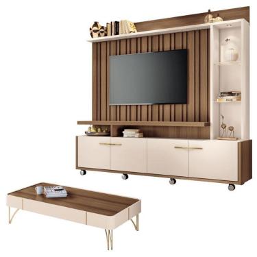 Imagem de Estante Home Theater Titan E Mesa De Centro Cadenza Castanho Off White - Hb Móveis