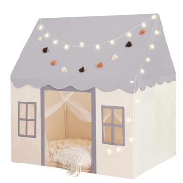 Imagem de Little Dove Tenda de brincar com tapete, luzes de estrelas, guirlanda de tecido, tenda de brinquedo infantil interna, barraca de brinquedo infantil grande ao ar livre para crianças a partir de 3 anos
