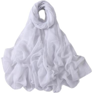 Imagem de Cachecol Lenços Wraps Xale Algodão Linho Lenço Para Mulheres Meninas Estudantes Outono Clássico Cor Sólida Retro Soft Viscose Feminino Envoltório Xales, White, One Size