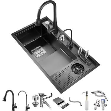 Imagem de Avental De Tigela única Tipo Pisado Na Frente, Bacia De Mão Ideal Para Montagem Na Parede Para Restaut, Cozinha E Casa, Black, 82x46x22cm