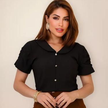 Imagem de Blusa Social Feminina Evangélica com Botões Nas Mangas - G-Store, Pret