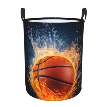 Imagem de Cesta de roupa suja dobrável à prova d'água com chamas de basquete e água, cesto de armazenamento de roupas com alças, pano Oxford, organizador de brinquedos, cesta para banheiro, lavanderia, quarto