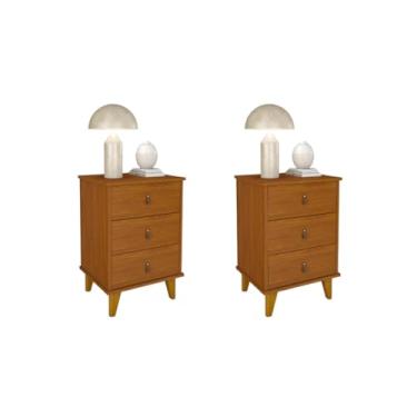 Imagem de 02 Mesa de Cabeceira com Puxador de Couro com 03 Gavetas Grécia (Cedro)