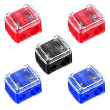 Imagem de Pacote com 5 apontadores de lápis cosméticos, apontador de lápis de maquiagem de mão com furo duplo para delineador de lábios e lápis de sobrancelha, ferramentas manuais de cosméticos para viagens