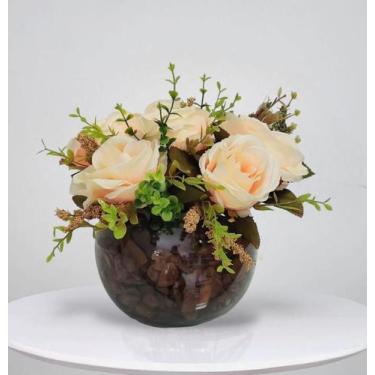 Imagem de Arranjo de flores rosas artificiais no vaso terrário - La Caza Store