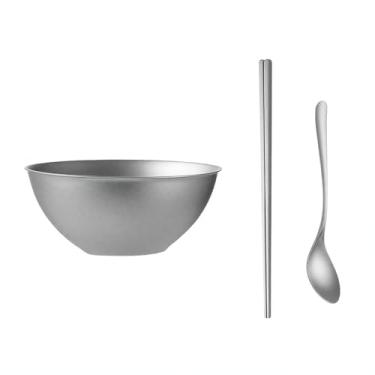 Imagem de Conjunto de colheres de pauzinhos de titânio, camada dupla, antiqueimadura e isolamento térmico, portátil ultraleve, para sopa de ramen, macarrão asiático Pho Ramen Udon, tigelas grandes de macarrão