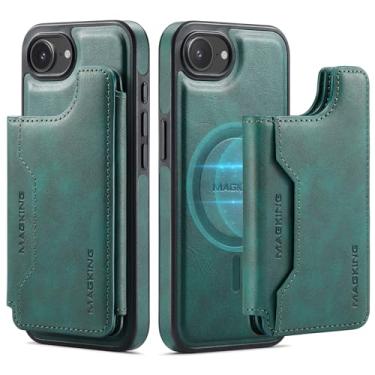 Imagem de DG.MING Capa carteira para iPhone 16e 2 em 1 com suporte magnético destacável para cartão (7 compartimentos para cartões) (compatível com MagSafe) proteção RFID e suporte (couro PU + TPU à prova de